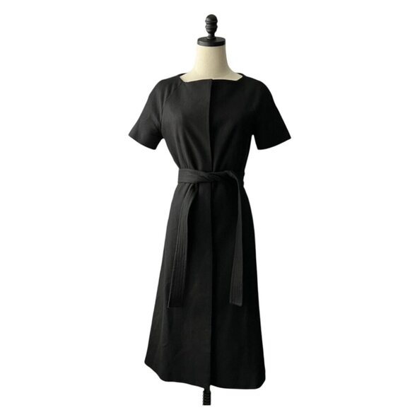 COS Black Wool Cashmere Short Sleeve Midi Coat Dress Belted Hidden Button Size M - Picture 3 of 10